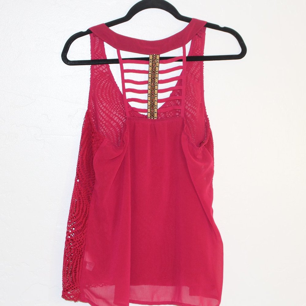 Maurice's Raspberry Lace Racer Back Tank with Beaded Embellishment Size L